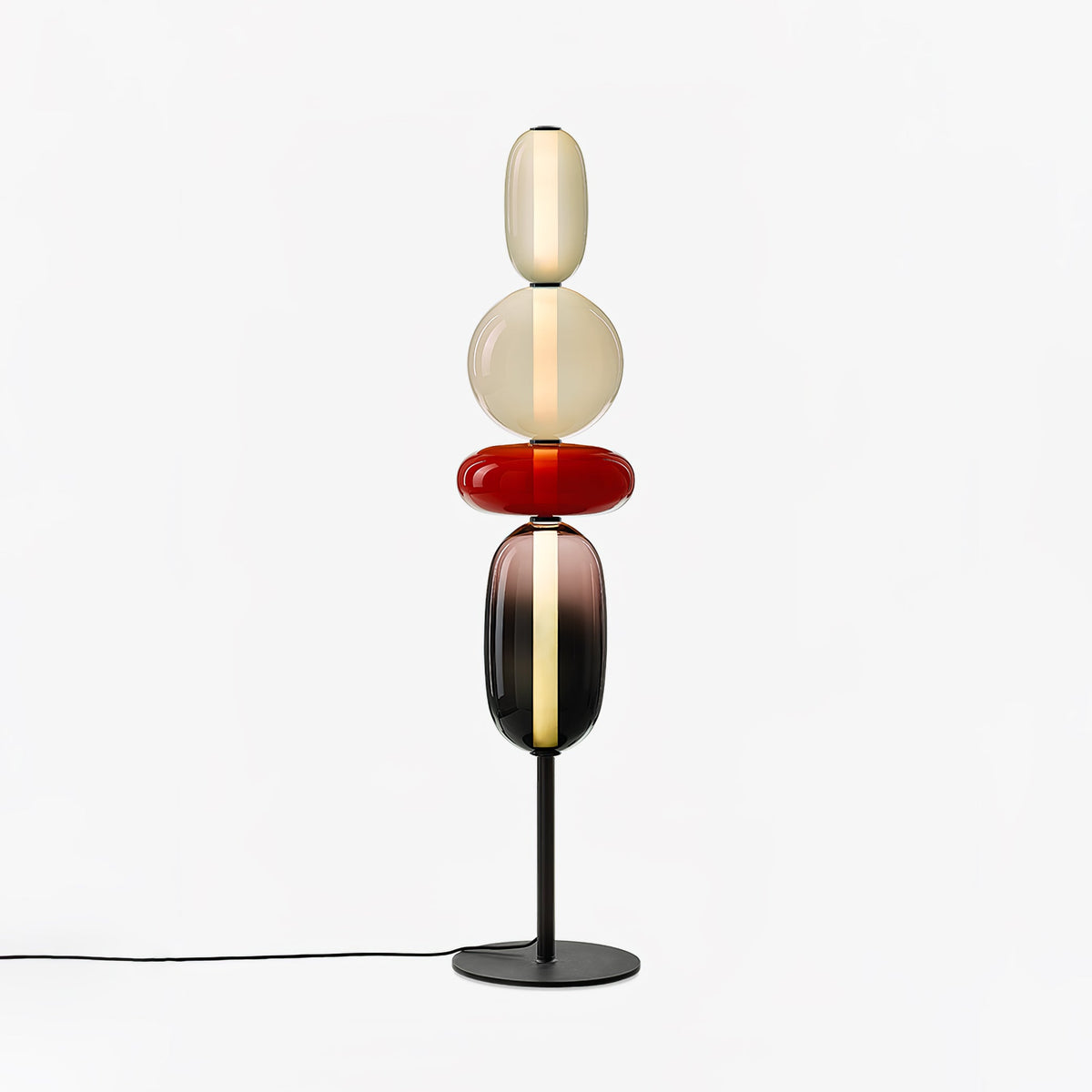 Vloerlamp van gekleurd glas — Ontwerp met een cluster van glazen strengen