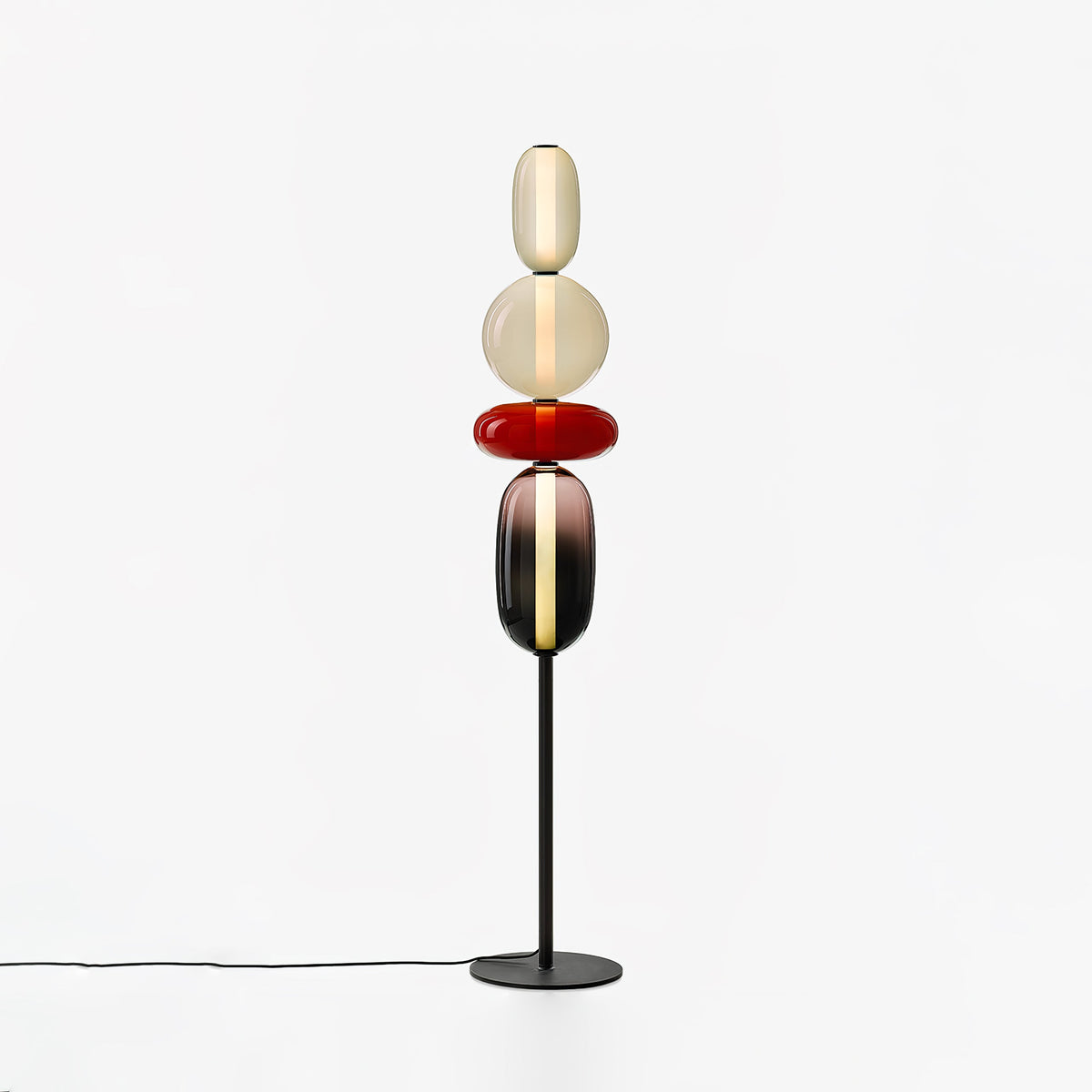 Vloerlamp van gekleurd glas — Ontwerp met een cluster van glazen strengen