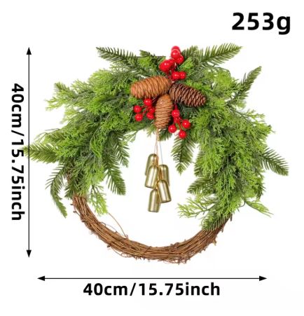 WildHearth bohém téli koszorú tobozokkal és bogyókkal, 43 cm, beltéri és kültéri használatra