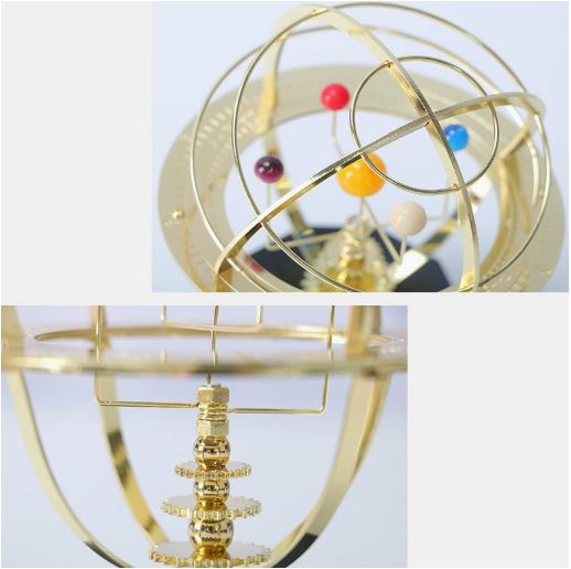 Modelo Gran Orrery CosmoForge Réplica Mecánica Artesanal de Latón del Sistema Solar con 5 Planetas