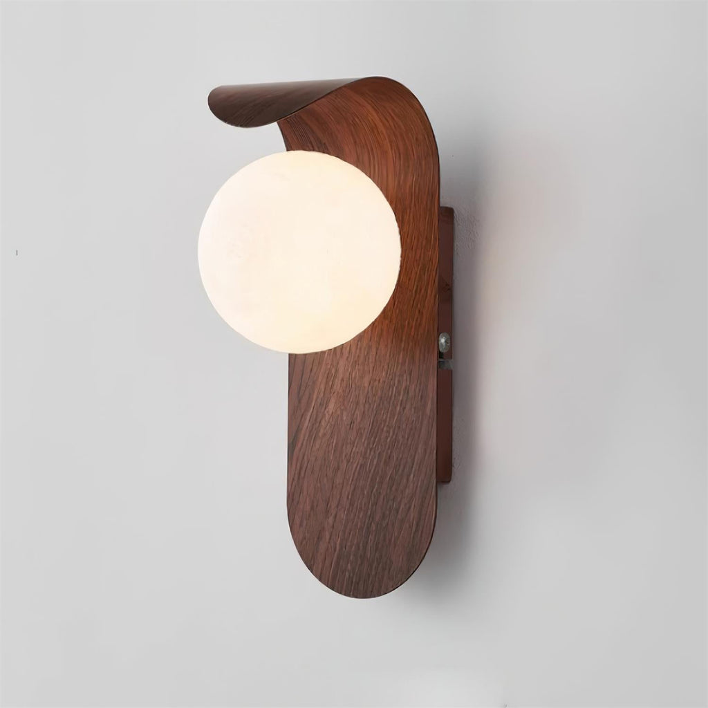 Exuro wandlamp — gebogen voet, houtkleur / walnootkleur