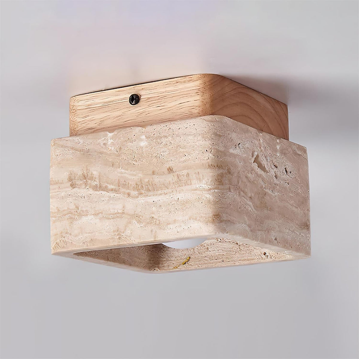 Čtvercové stropní svítidlo Vellin z travertinu — 12cm x 9cm, objímka E26