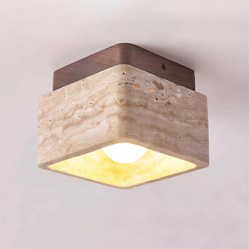 Čtvercové stropní svítidlo Vellin z travertinu — 12cm x 9cm, objímka E26