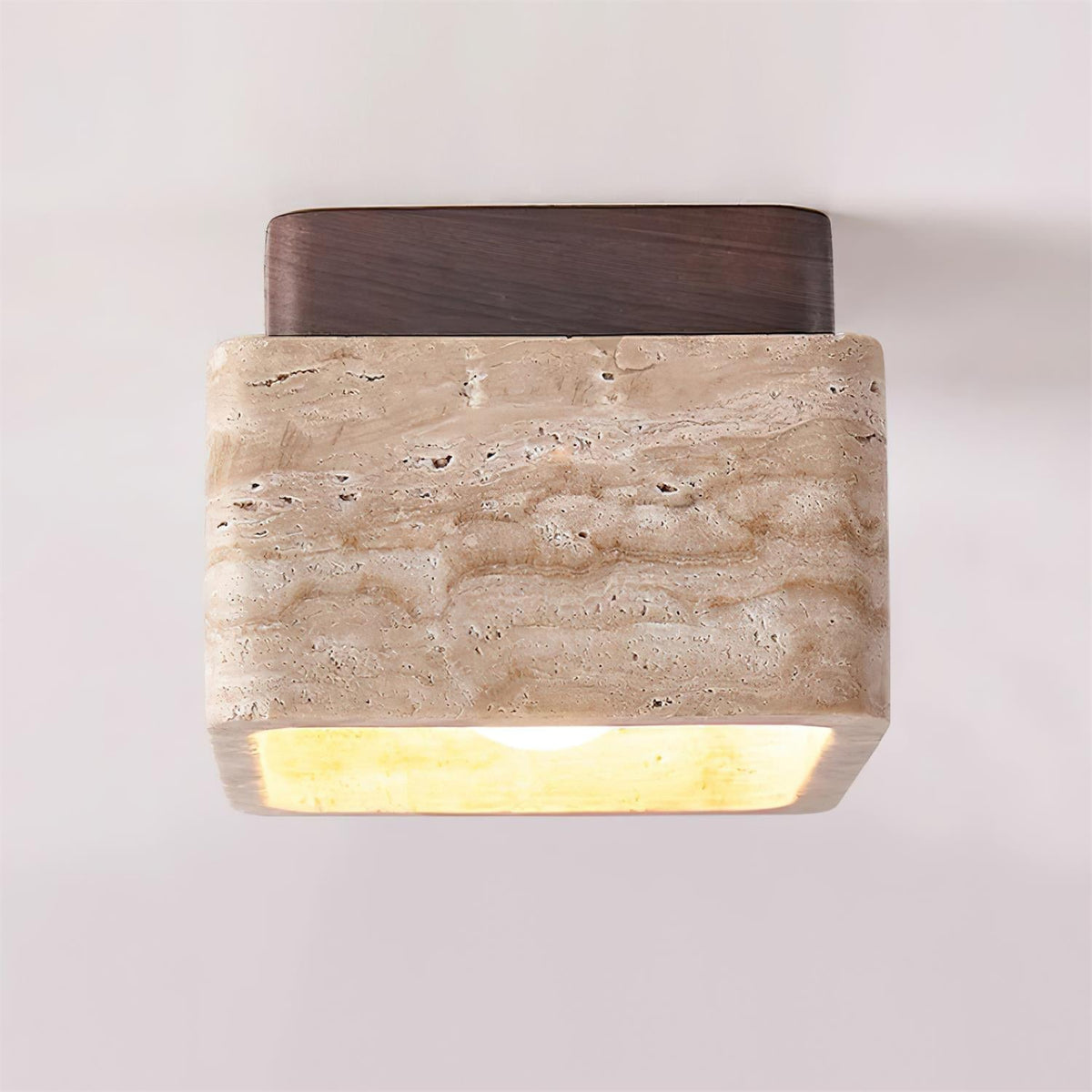 Čtvercové stropní svítidlo Vellin z travertinu — 12cm x 9cm, objímka E26