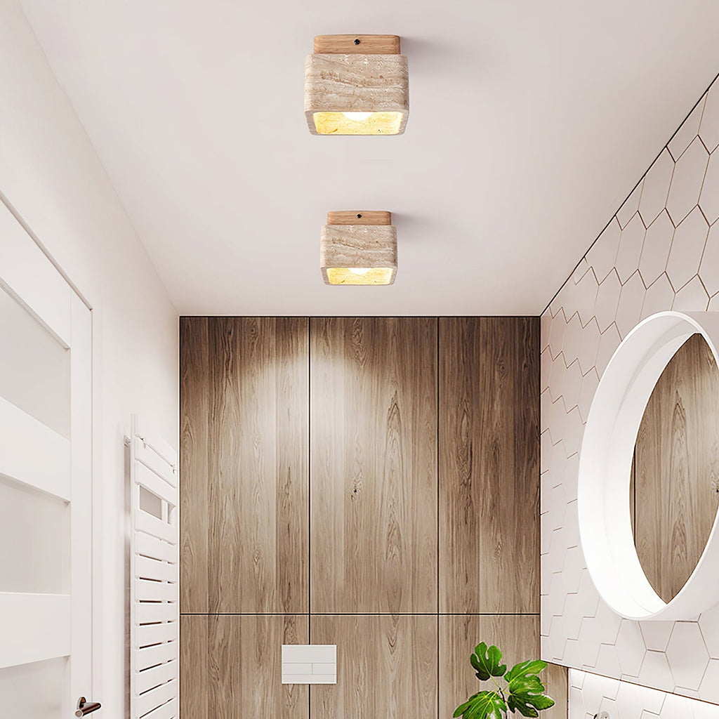 Čtvercové stropní svítidlo Vellin z travertinu — 12cm x 9cm, objímka E26