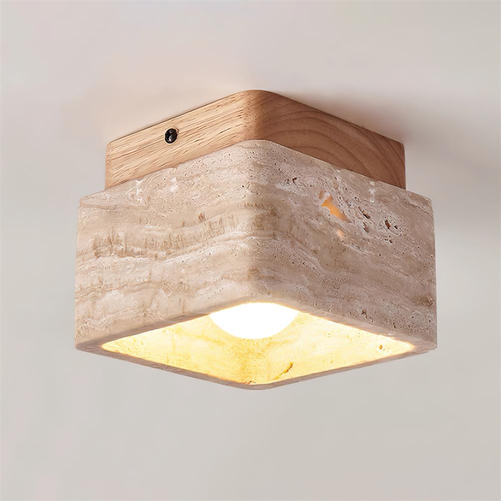Čtvercové stropní svítidlo Vellin z travertinu — 12cm x 9cm, objímka E26