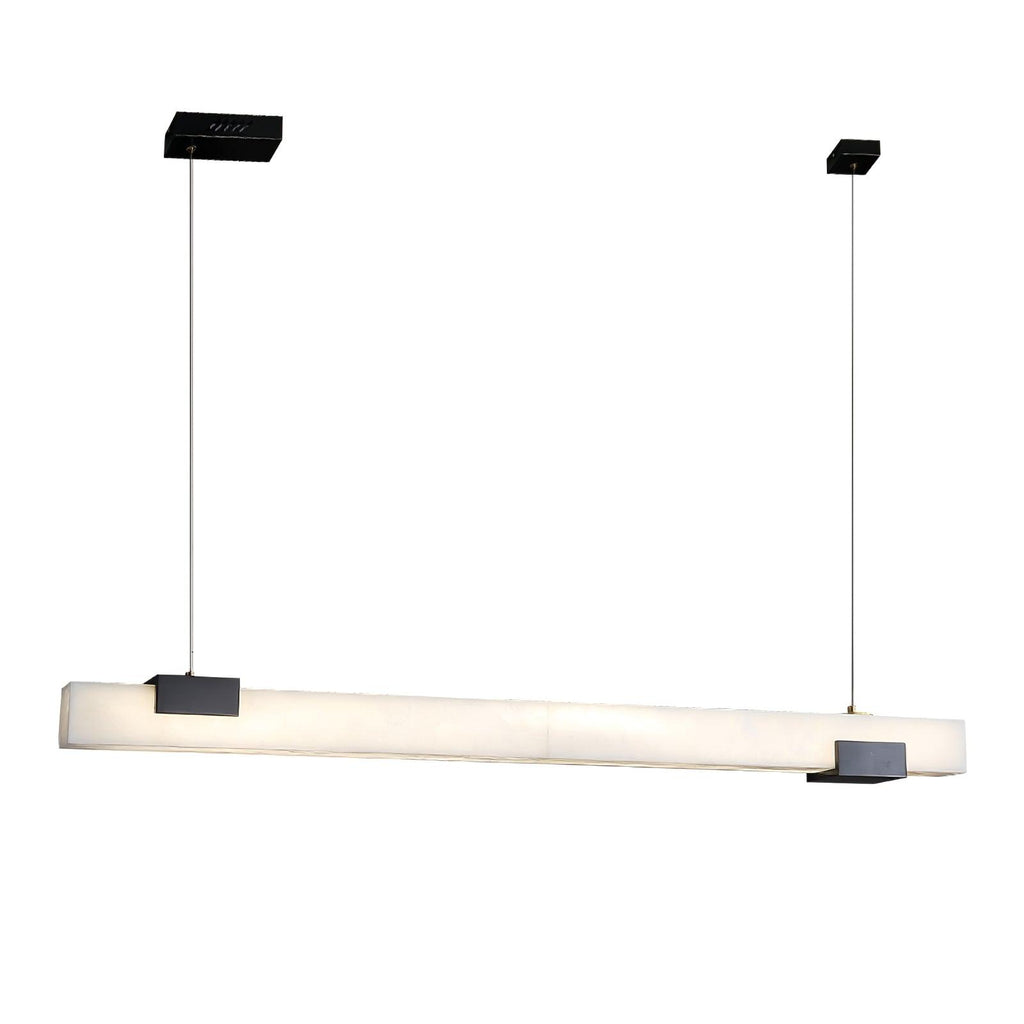 Suspension linéaire minimaliste en albâtre Kaelen — LED intégrée, finition en laiton poli, 100cm, 120cm