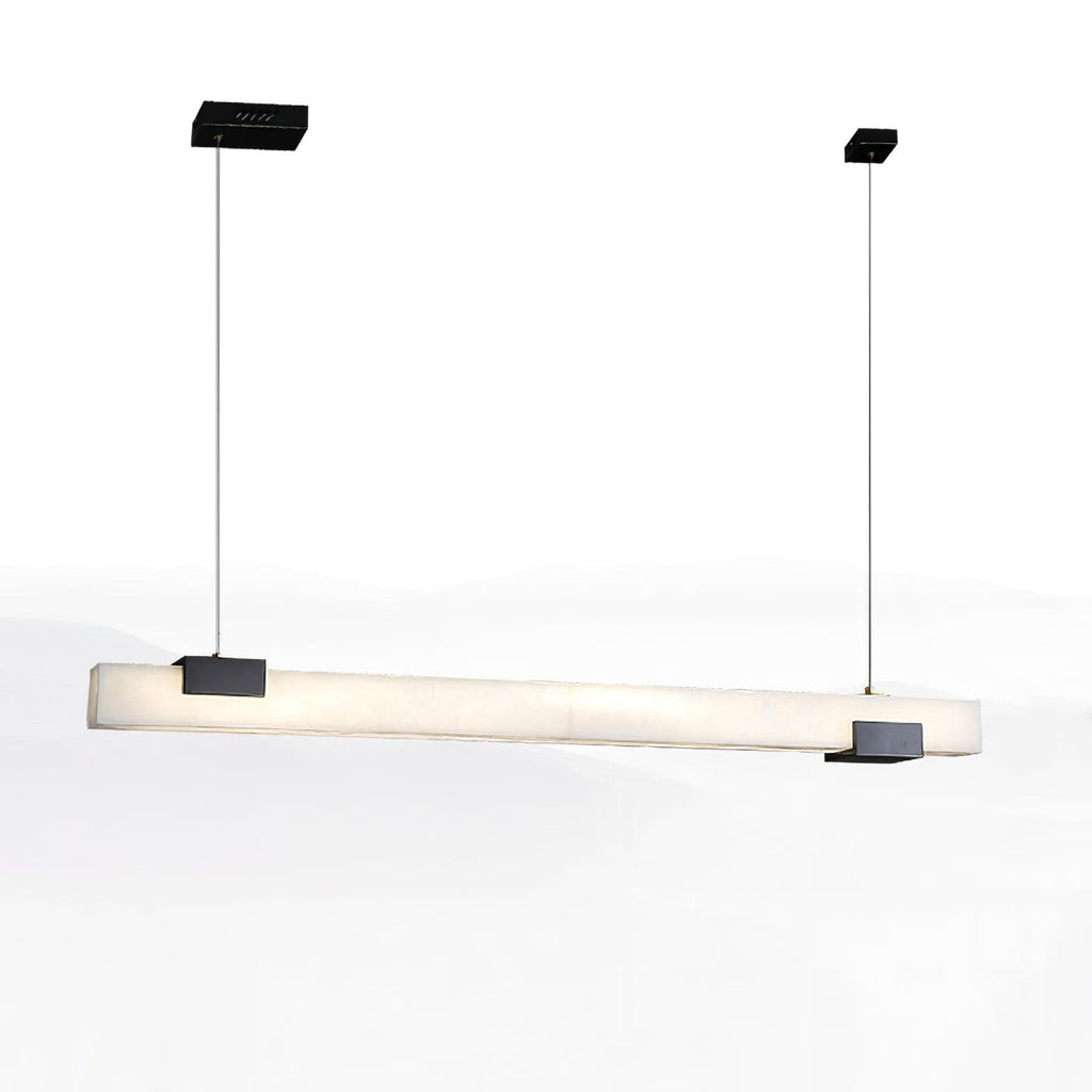 Suspension linéaire minimaliste en albâtre Kaelen — LED intégrée, finition en laiton poli, 100cm, 120cm