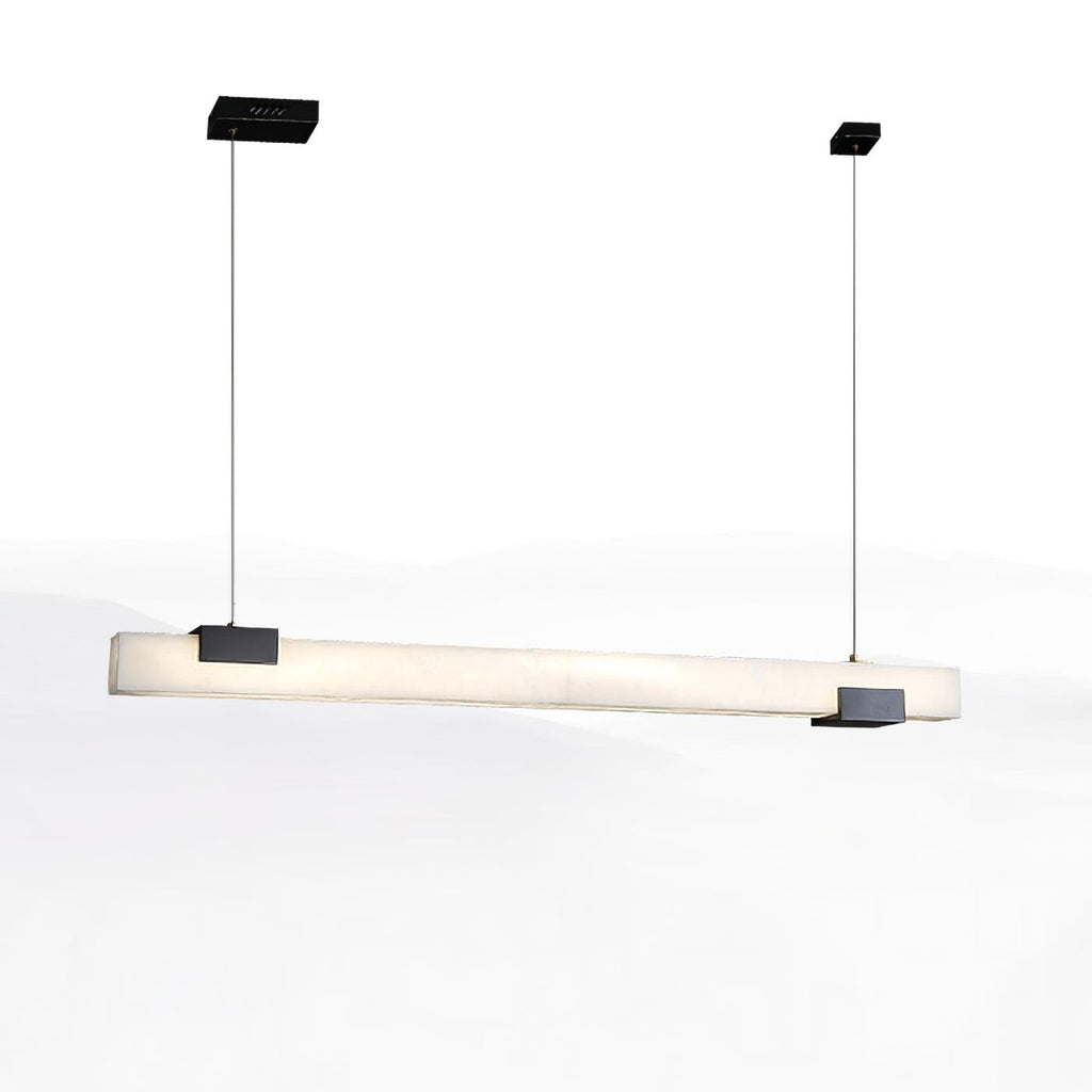 Suspension linéaire minimaliste en albâtre Kaelen — LED intégrée, finition en laiton poli, 100cm, 120cm