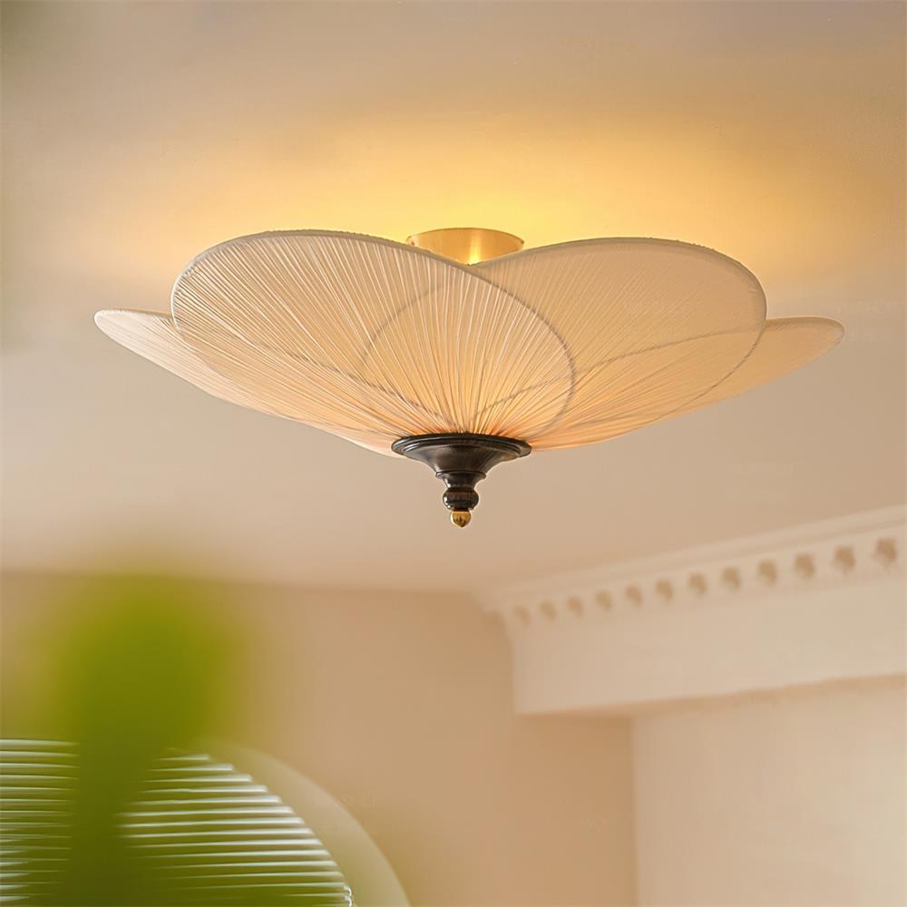 Plafonnier semi-encastré Evola à 3 lumières, en forme de pétales — doré, beige et noyer, diamètres de 50cm et 65cm