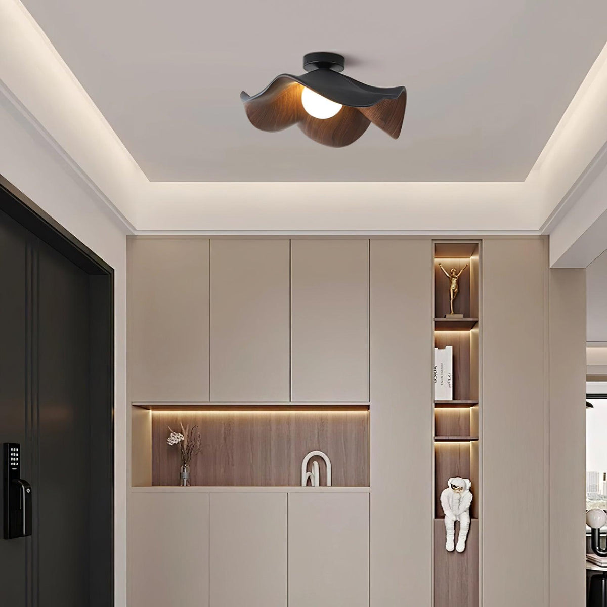 Lampada da soffitto Lanoe — finitura effetto venatura del legno, bianca e nera