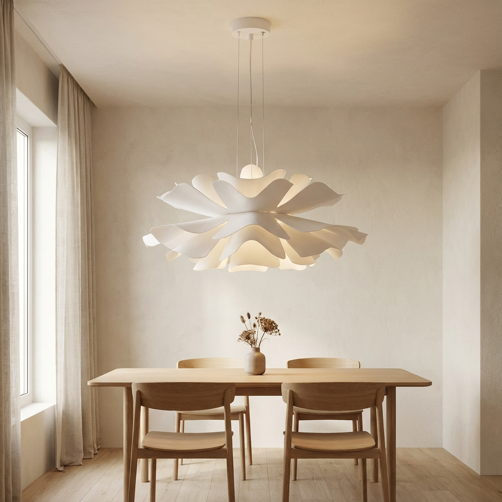 Lampe de plafond élégante et moderne CelesteBloom avec abat-jour en forme de pétales épanouis