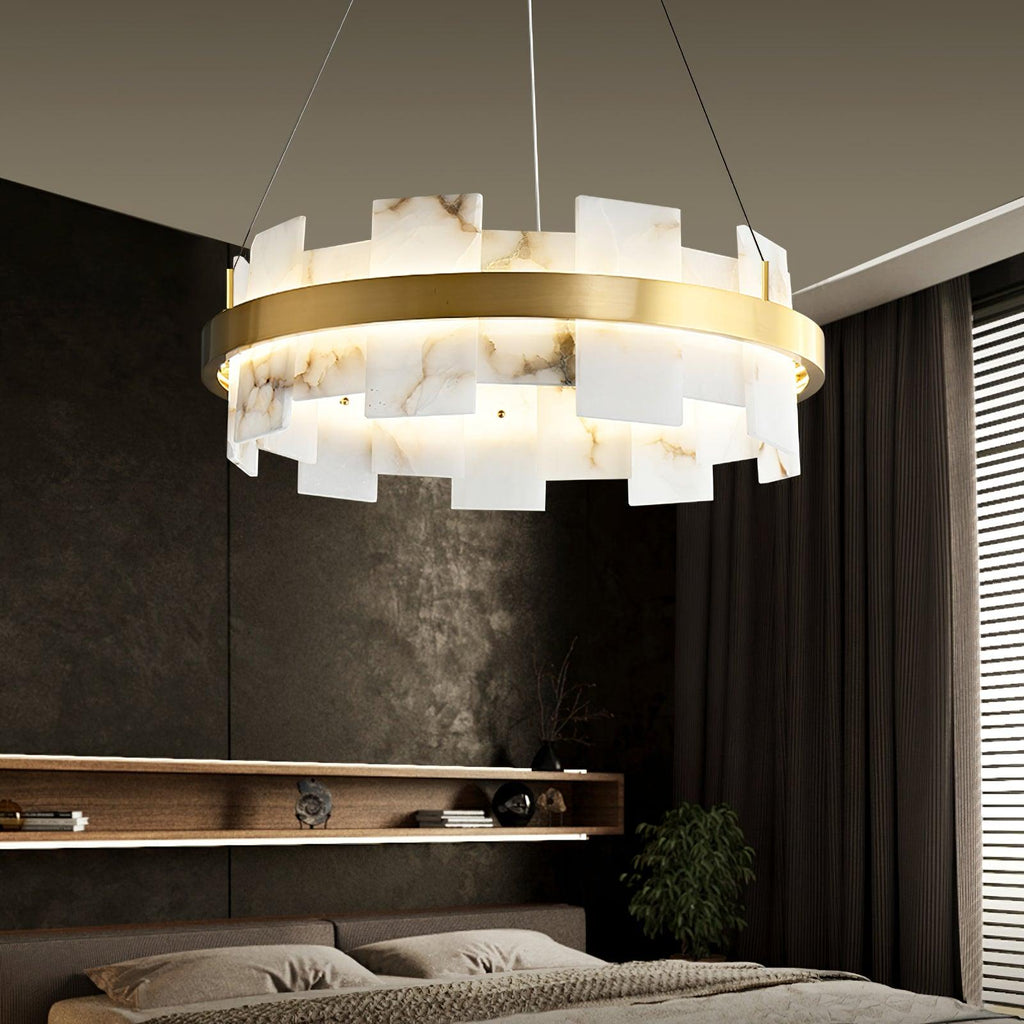 Alabasterfarget halolampe – integrert LED-ringbelysning