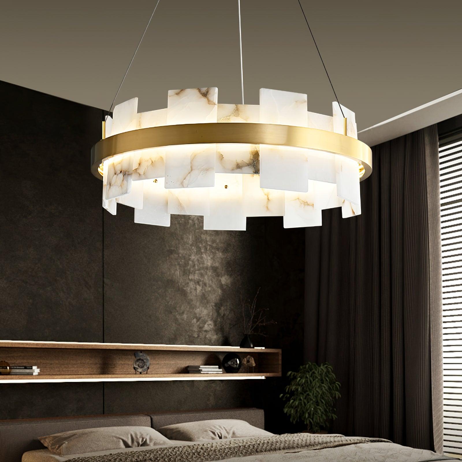 Alabasterfarget halolampe – integrert LED-ringbelysning