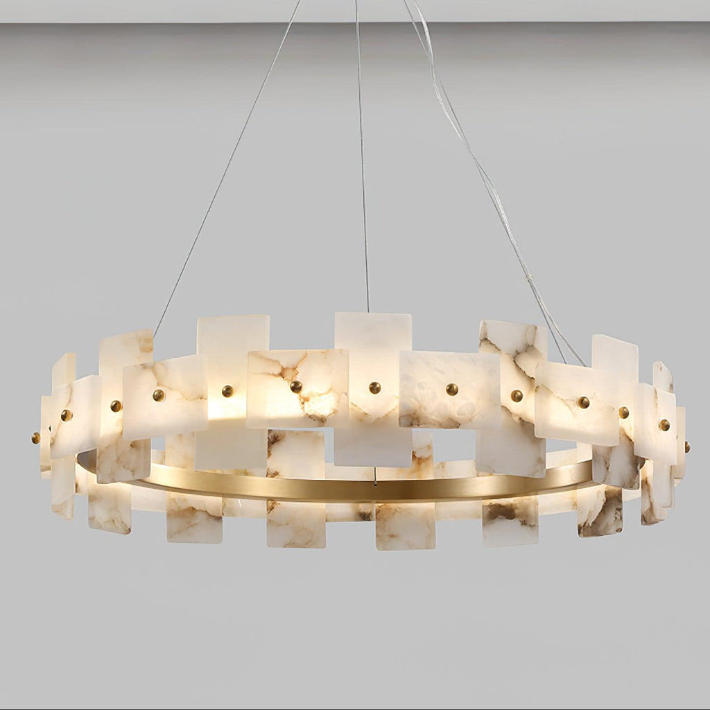 Alabasterfarget halolampe – integrert LED-ringbelysning