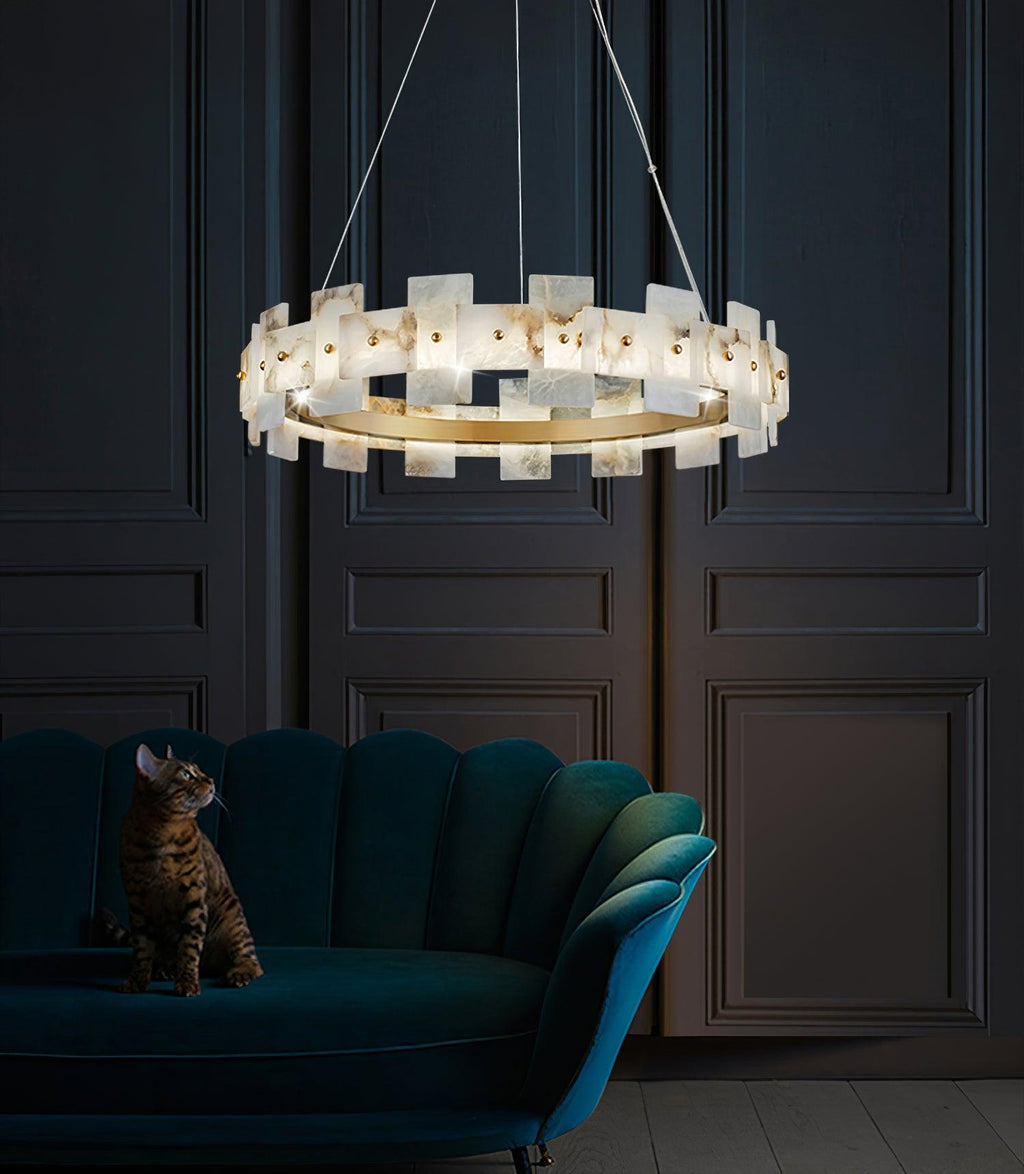 Alabasterfarget halolampe – integrert LED-ringbelysning