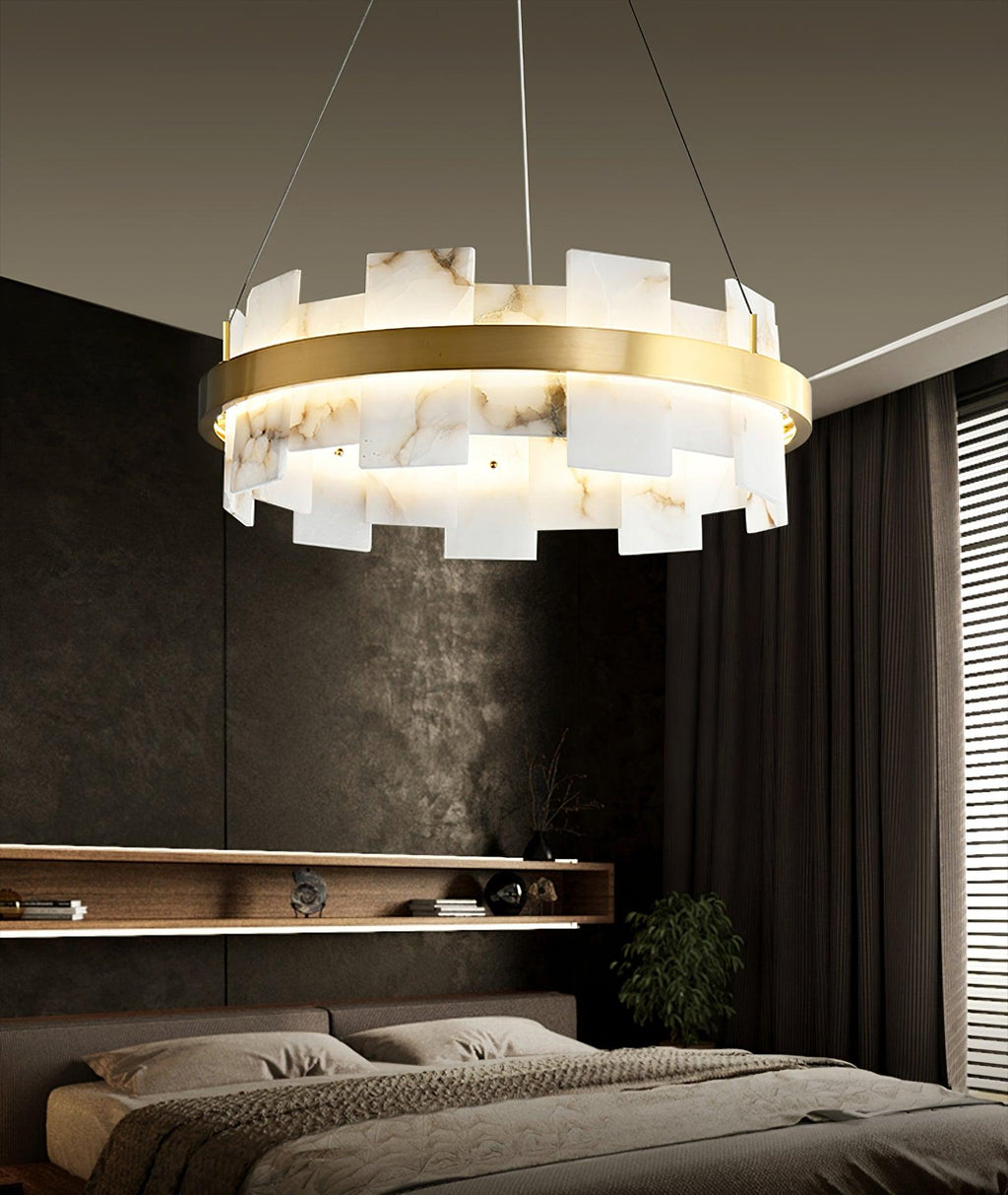 Alabasterfarget halolampe – integrert LED-ringbelysning