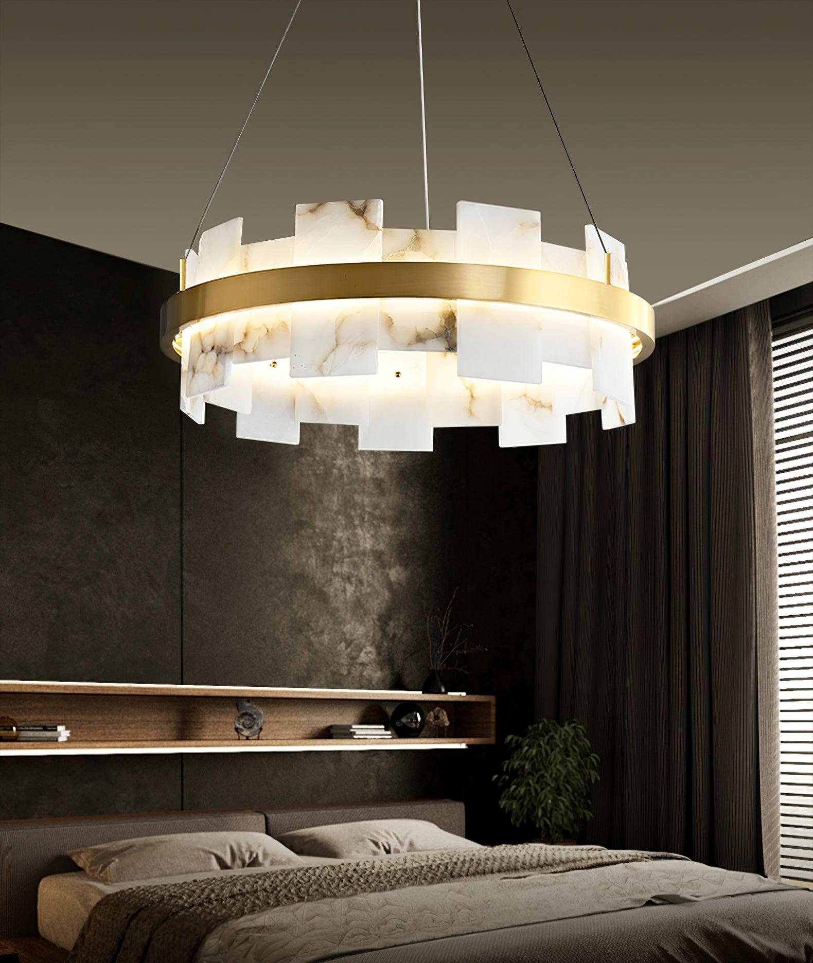 Alabasterfarget halolampe – integrert LED-ringbelysning