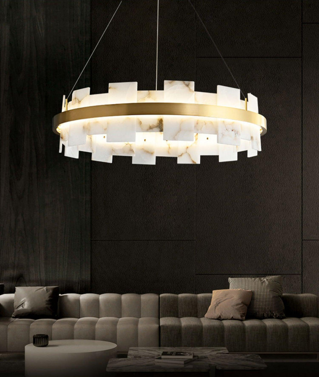Alabasterfarget halolampe – integrert LED-ringbelysning
