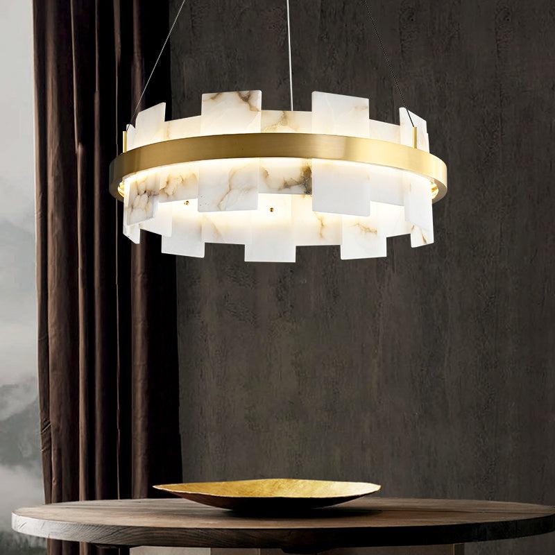 Alabasterfarget halolampe – integrert LED-ringbelysning
