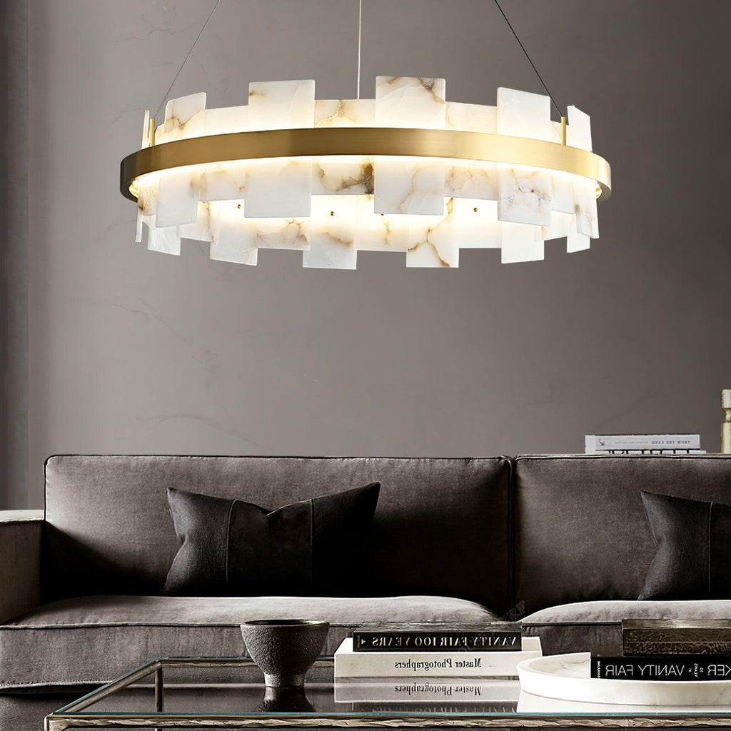 Alabasterfarget halolampe – integrert LED-ringbelysning