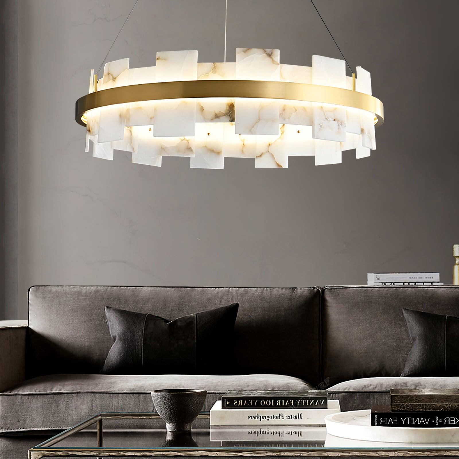 Alabasterfarget halolampe – integrert LED-ringbelysning