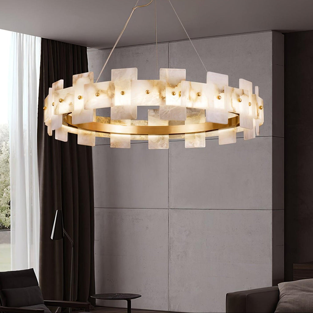 Alabasterfarget halolampe – integrert LED-ringbelysning