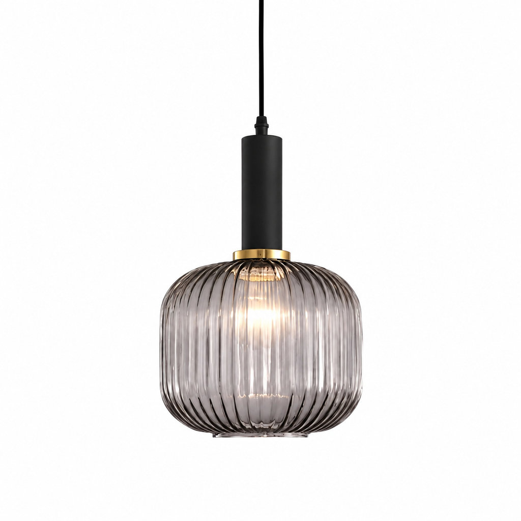 Lampă suspendată nordică retro din sticlă - Design din sticlă striată, iluminare ambientală
