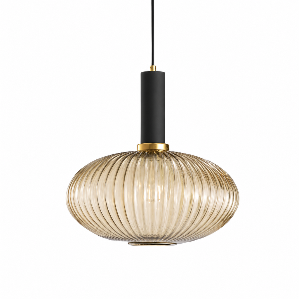 Lampă suspendată nordică retro din sticlă - Design din sticlă striată, iluminare ambientală
