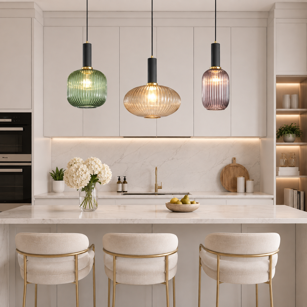 Lampă suspendată nordică retro din sticlă - Design din sticlă striată, iluminare ambientală