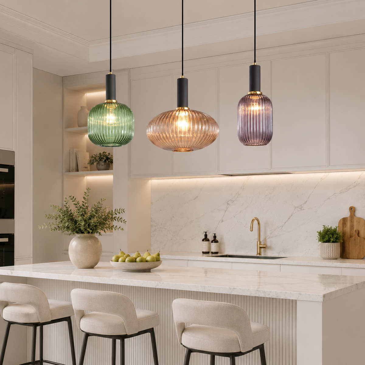 Lampă suspendată nordică retro din sticlă - Design din sticlă striată, iluminare ambientală
