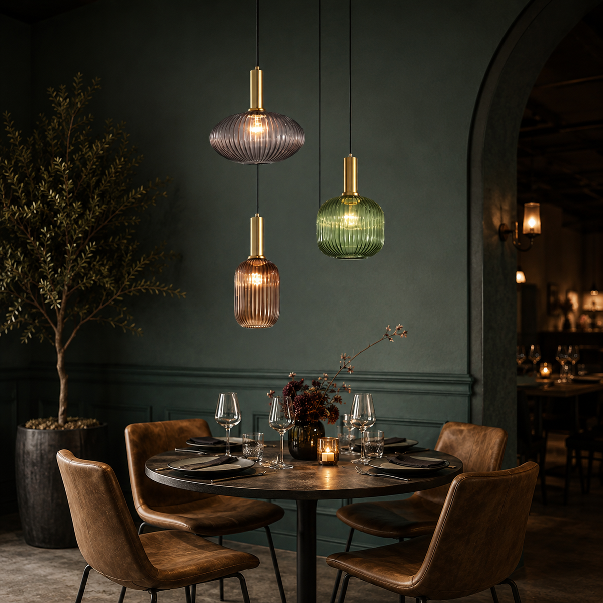 Lampă suspendată nordică retro din sticlă - Design din sticlă striată, iluminare ambientală