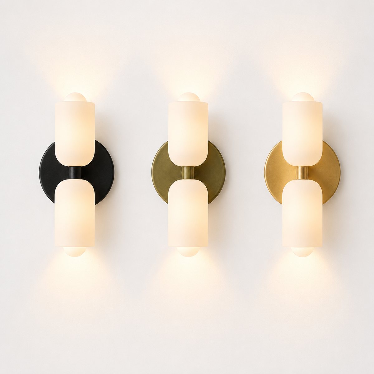 Minimalistische Designer-Wandleuchte - Acryldiffusor, Metallsockel und Gold-Finish