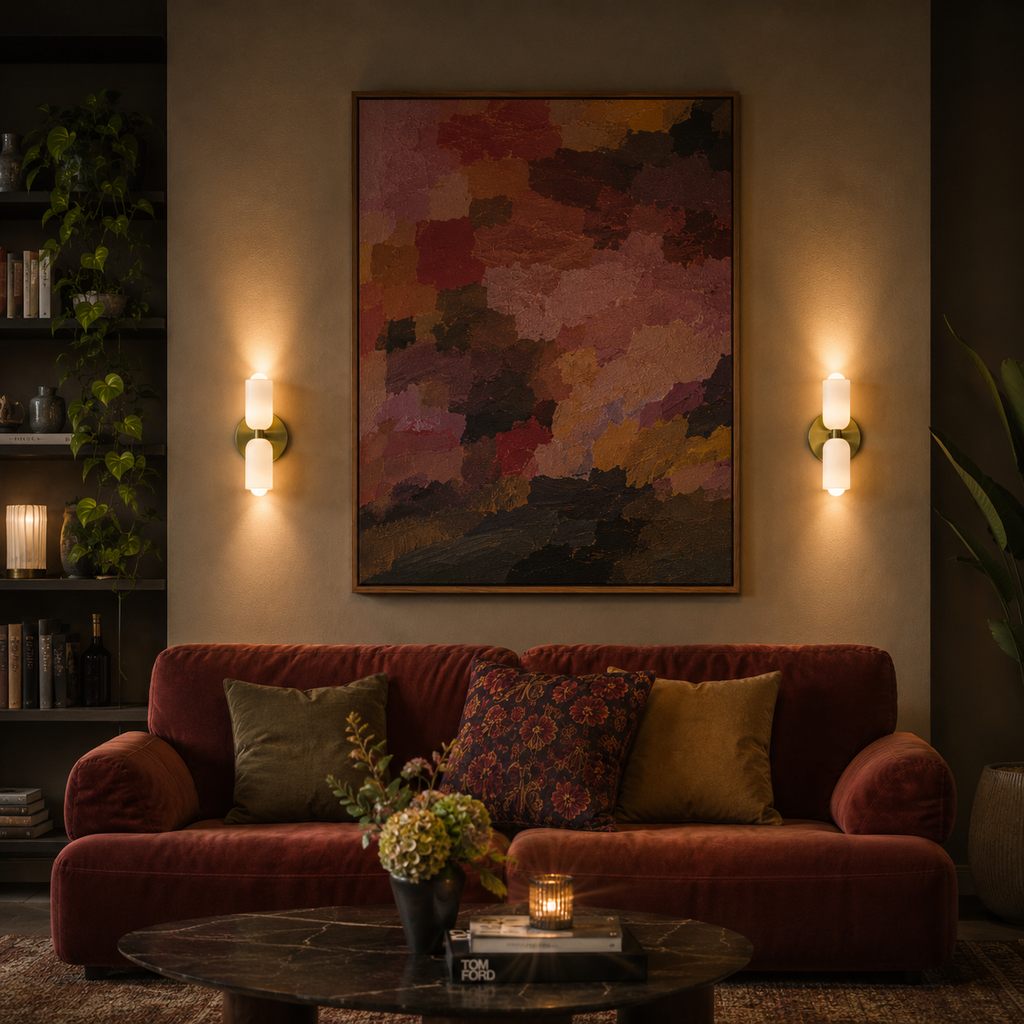 Minimalistische Designer-Wandleuchte - Acryldiffusor, Metallsockel und Gold-Finish