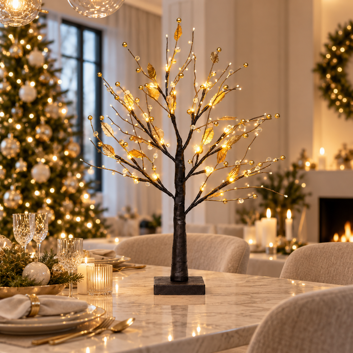 Verlichte winterboom met warm ledlicht - decoratieve sfeerverlichting