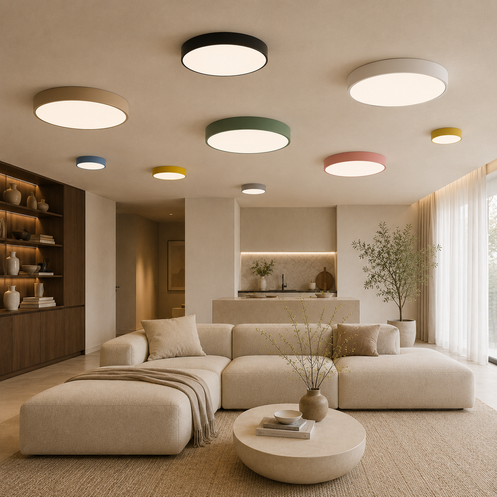 Minimalistické severské stropní LED svítidlo - moderní designové náladové osvětlení interiéru