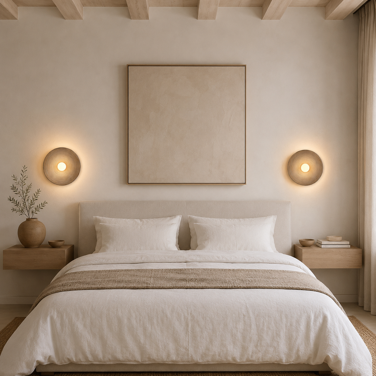 Aplique de pared retro de cerámica estilo japandi - lámpara de diseño redonda de resina
