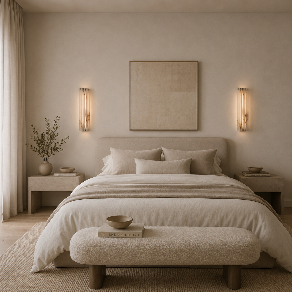 Rillet alabast-vegglampe – designerlampe i naturstein