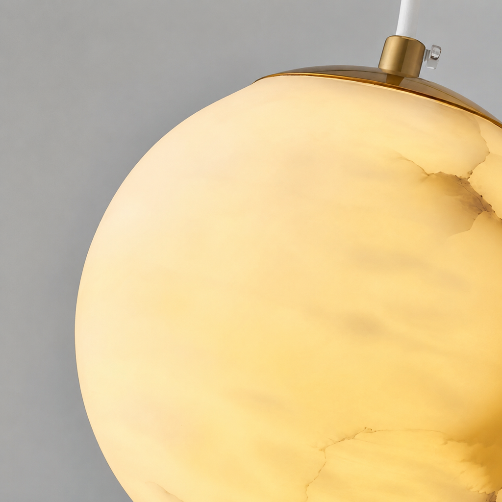 Lampa wisząca z alabastru w stylu Japandi - oświetlenie z kamienia naturalnego