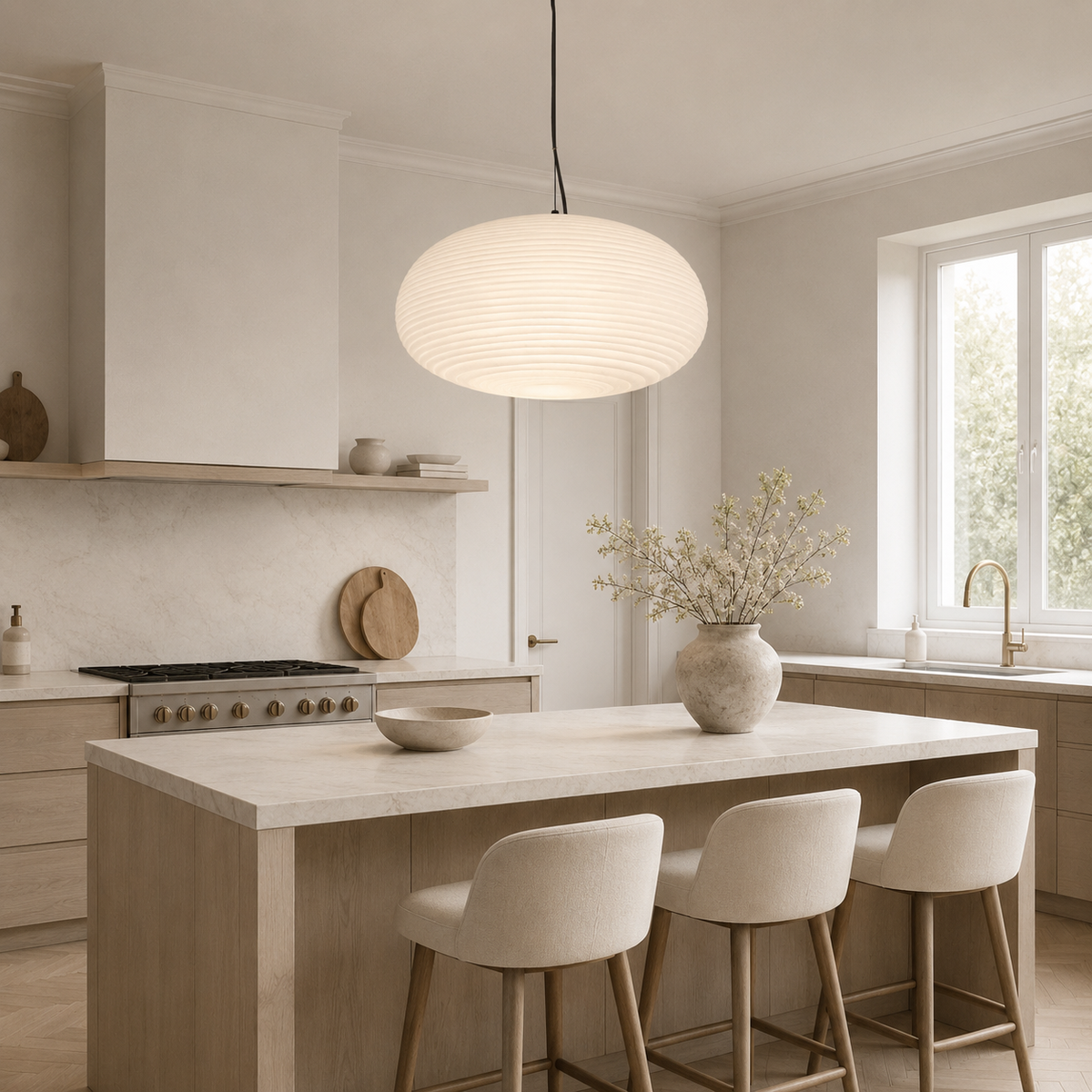 Pendellampa i räfflat opalglas – designbelysning med diffust ljus och stämningsbelysning