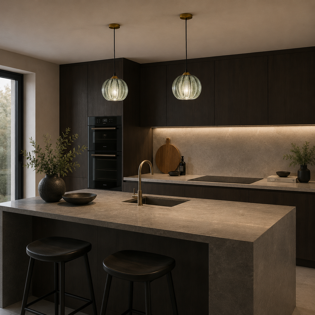 Skleněné závěsné svítidlo se vzorem listů - designová lampa