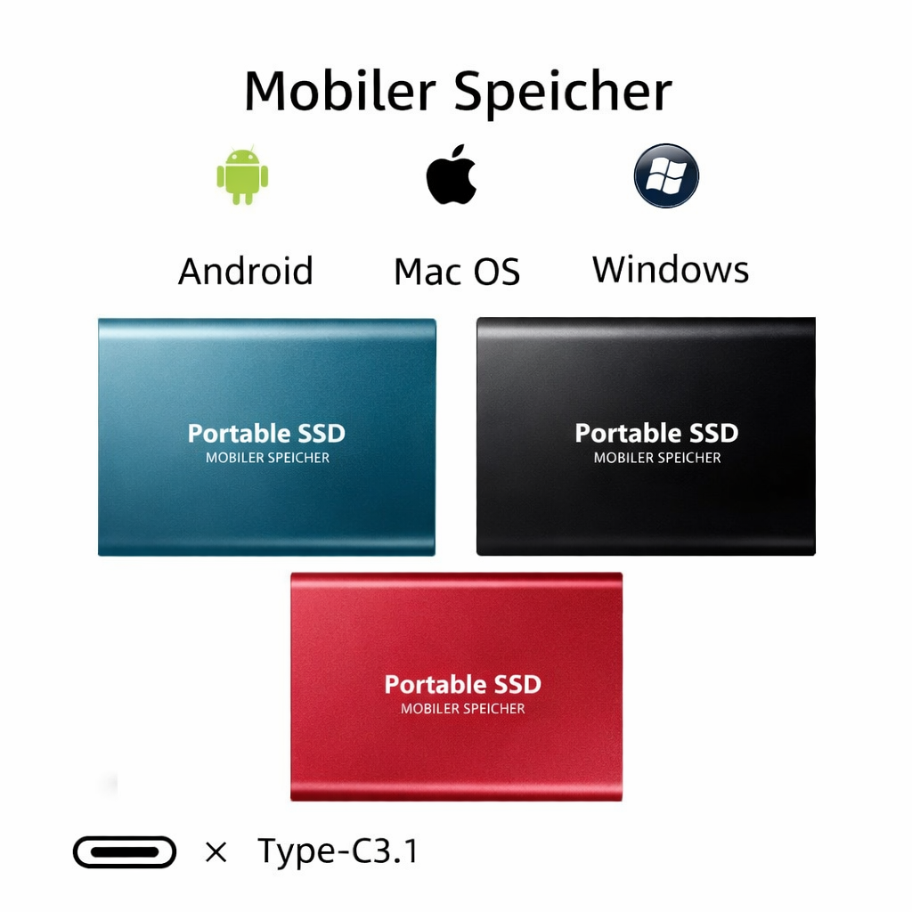 Tragbare SSD für Hochgeschwindigkeitsspeicher und einfache Backups