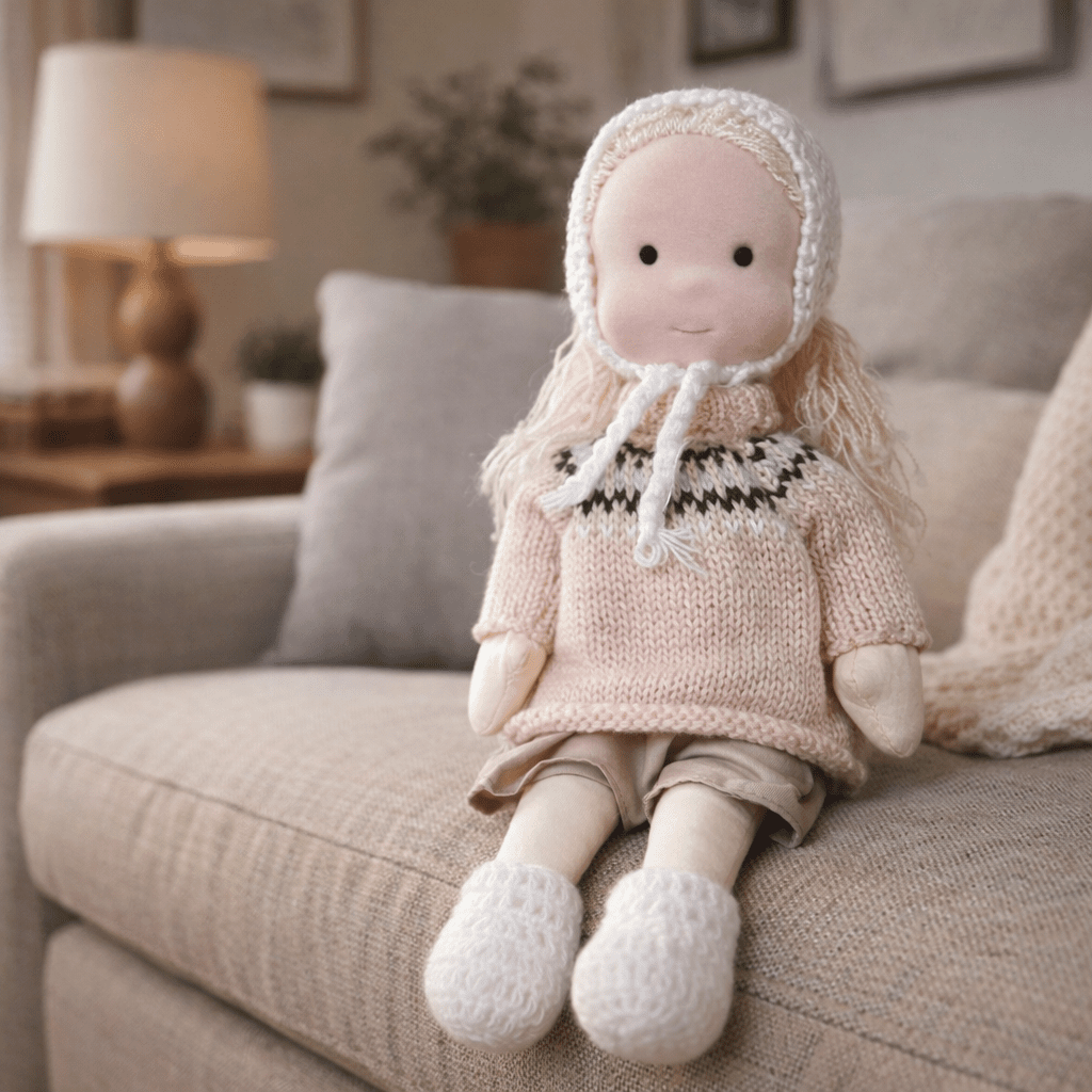 Håndlaget bomullsdukke inspirert av Waldorf for kreativ lek