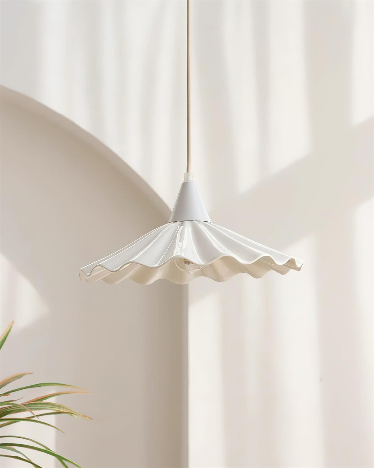 Rivora White Ceramic Pendant Light — 30cm Diameter Hardwired Ceiling Lamp