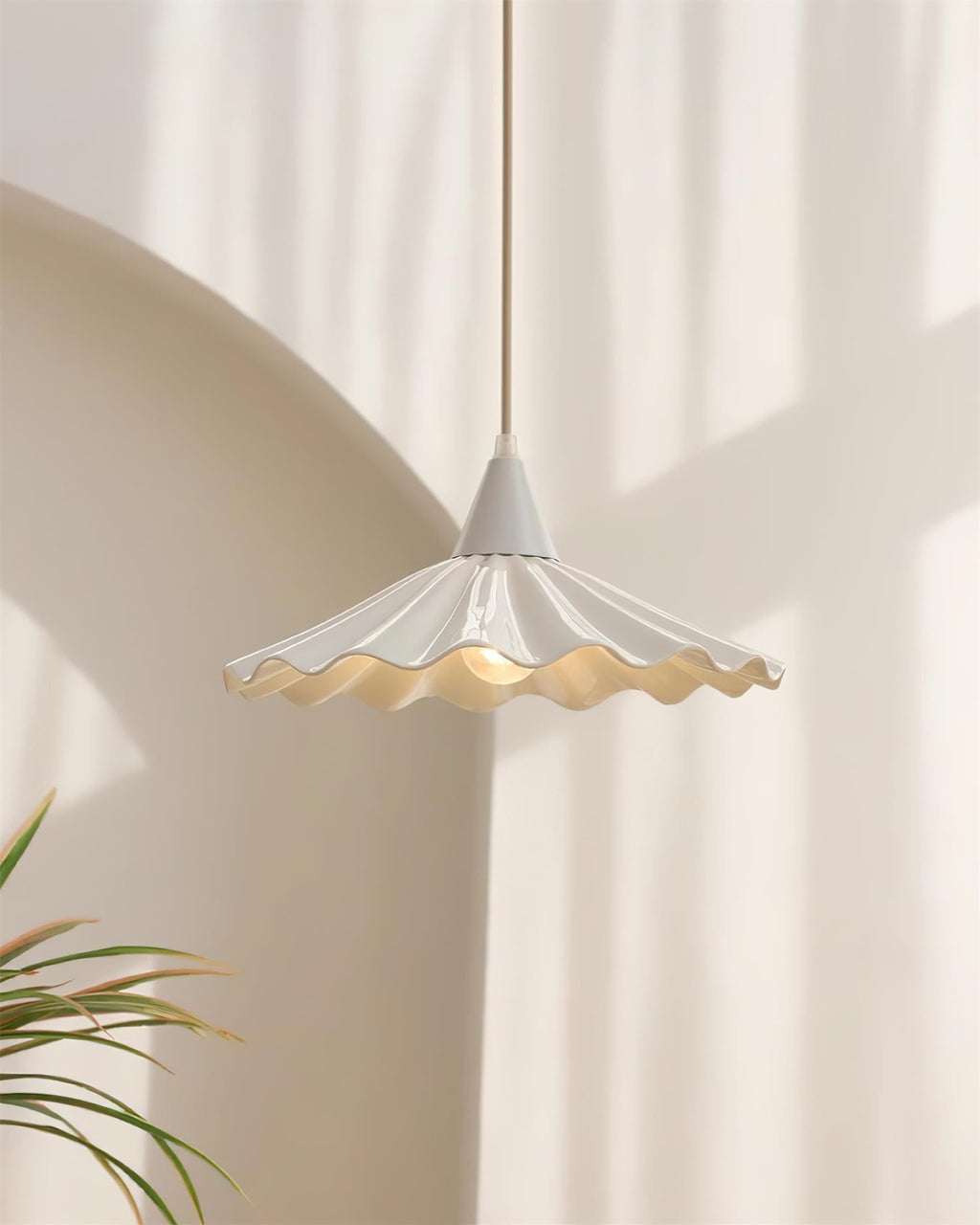 Rivora White Ceramic Pendant Light — 30cm Diameter Hardwired Ceiling Lamp