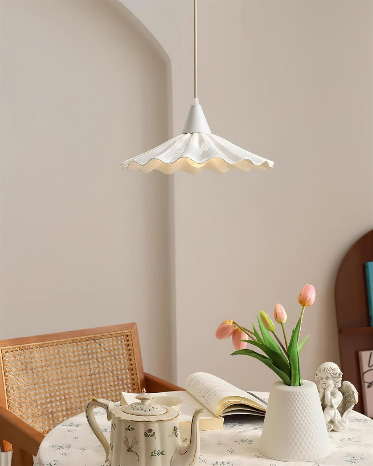 Rivora White Ceramic Pendant Light — 30cm Diameter Hardwired Ceiling Lamp