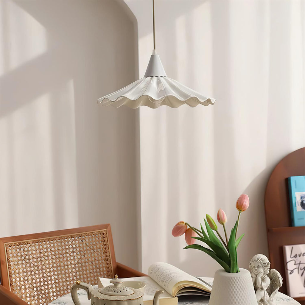 Rivora White Ceramic Pendant Light — 30cm Diameter Hardwired Ceiling Lamp