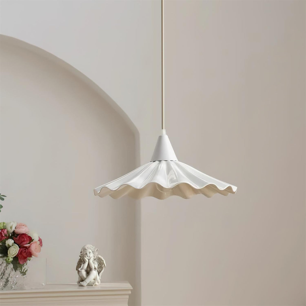 Rivora White Ceramic Pendant Light — 30cm Diameter Hardwired Ceiling Lamp