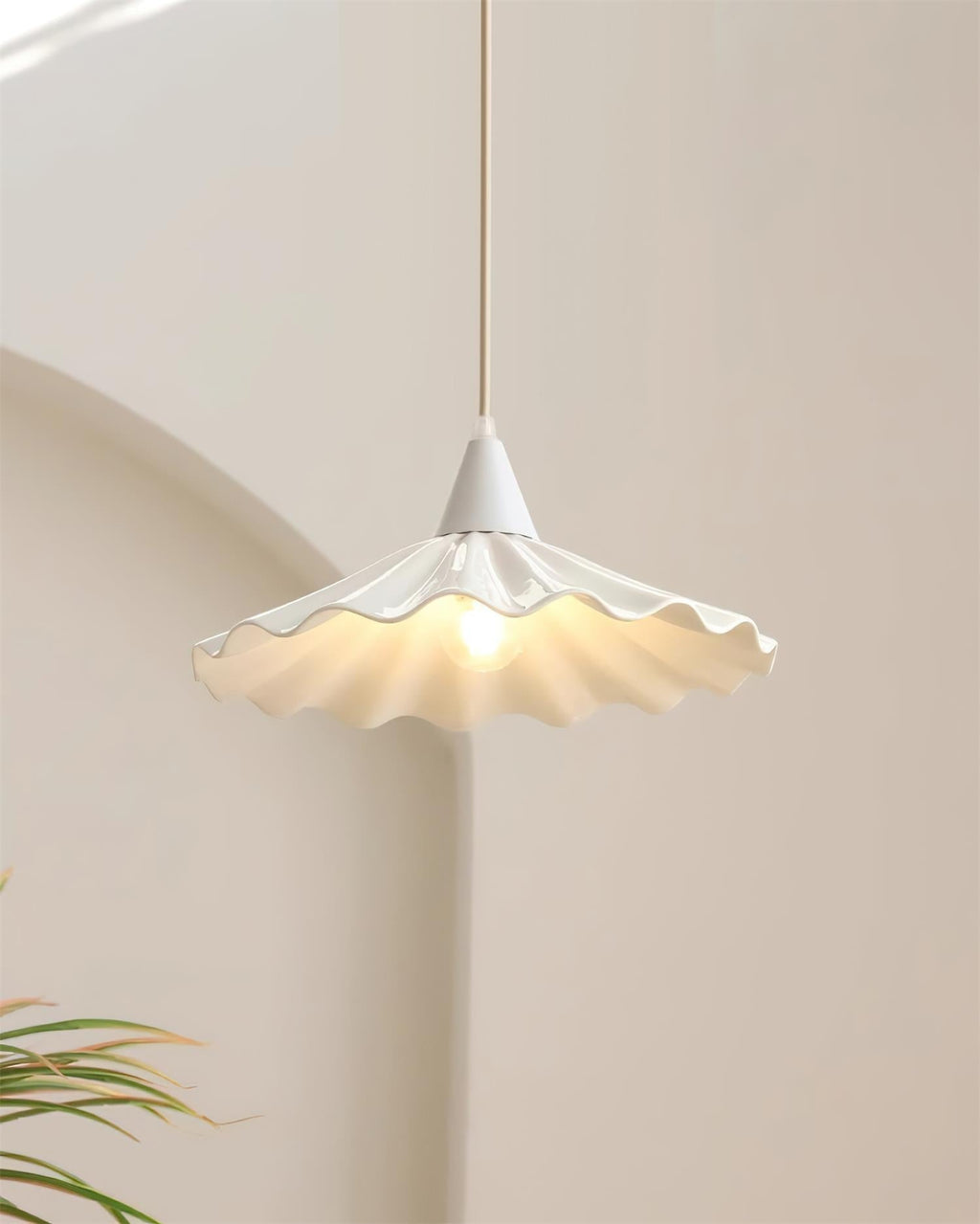Rivora White Ceramic Pendant Light — 30cm Diameter Hardwired Ceiling Lamp