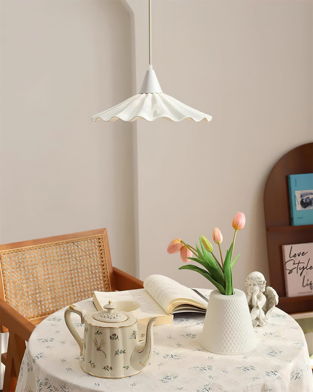 Rivora White Ceramic Pendant Light — 30cm Diameter Hardwired Ceiling Lamp